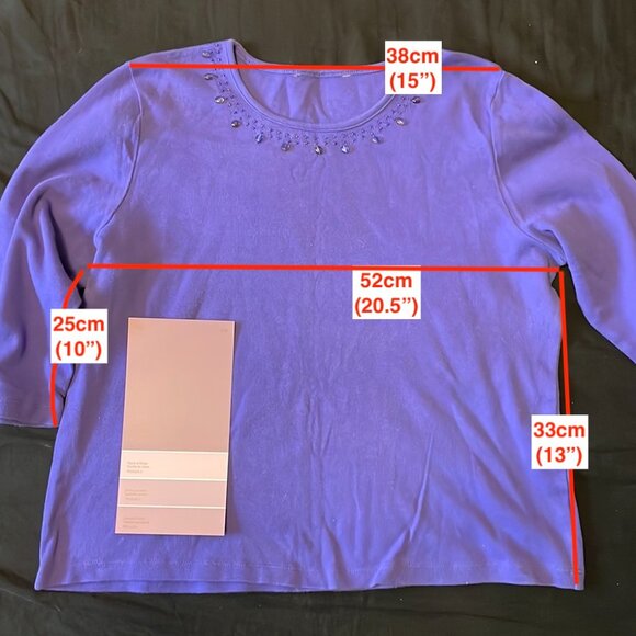 4/$20 | Purple 3/4 Sleeve T-Shirt with Beaded neckline - Picture 7 of 8
